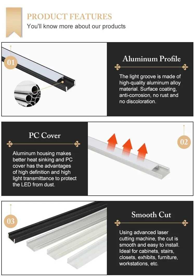 LED Aluminum Mounting Channel LED Extruded Aluminum for Cabinet