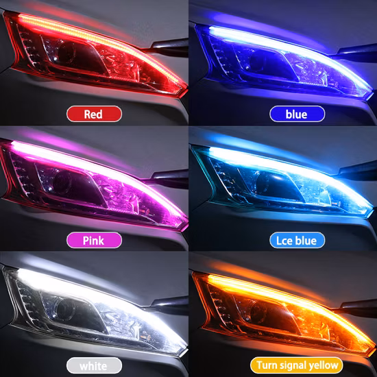 Automotive LED Daytime Running Dual Color Lights Headlight Decorative Light Strip Silicone Light Guide Strip